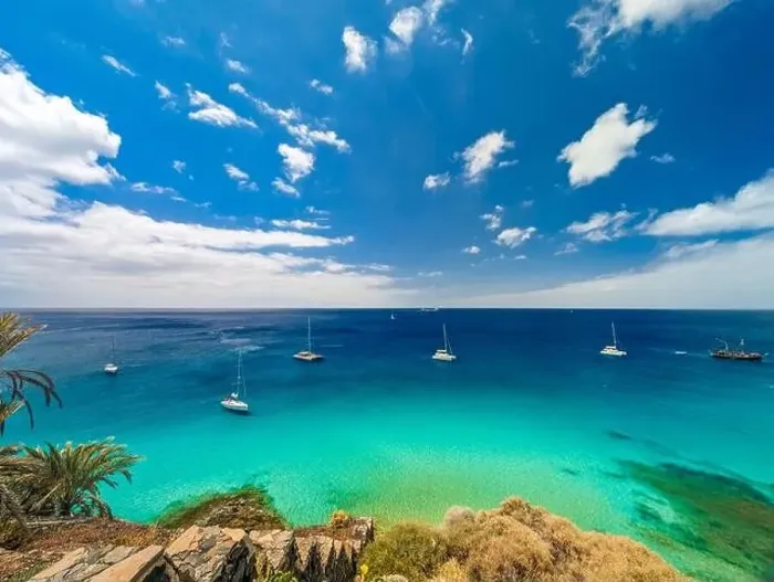 Framed Print : White sandy beach and blue water in Morro Jable, south of Fuerteventura, Canary islands, Spain Framed Print : White sandy beach and blue water in Morro Jable, south of Fuerteventura, Canary islands, Spain