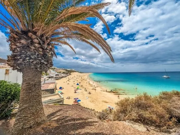 Framed Print : White sandy beach and blue water in Morro Jable, south of Fuerteventura, Canary islands, Spain Framed Print : White sandy beach and blue water in Morro Jable, south of Fuerteventura, Canary islands, Spain