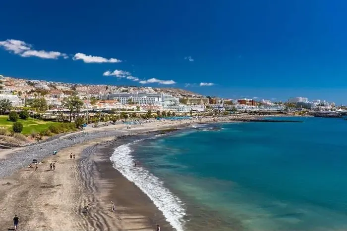 Framed Print : White sandy El Duque beach and coastline in Tenerife. Adeje coast Canary island, Spain Framed Print : White sandy El Duque beach and coastline in Tenerife. Adeje coast Canary island, Spain