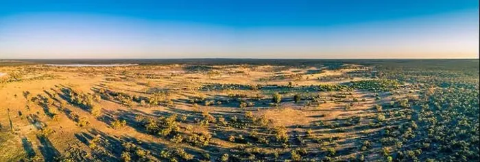 Framed Print : Wide aerial panorama of Australian outback at sunset Framed Print : Wide aerial panorama of Australian outback at sunset