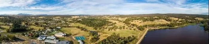 Framed Print : Wide aerial panorama of Beaufort township and lake. Scenic Australian countryside Framed Print : Wide aerial panorama of Beaufort township and lake. Scenic Australian countryside