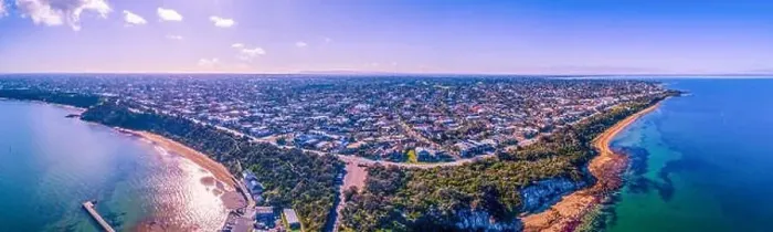 Framed Print : Wide aerial panorama of Black Rock coastline suburb in Melbourne, Australia Framed Print : Wide aerial panorama of Black Rock coastline suburb in Melbourne, Australia