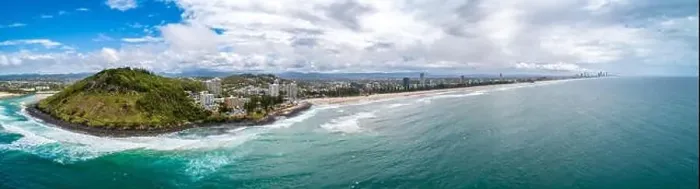 Framed Print : Wide aerial panorama of Burleigh Heads ocean coastline and national park. Gold Coast, Queensland, Australia Framed Print : Wide aerial panorama of Burleigh Heads ocean coastline and national park. Gold Coast, Queensland, Australia