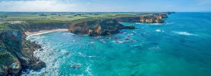 Framed Print : Wide aerial panorama of Childers Cove ocean coastline on Great Ocean Road, Australia Framed Print : Wide aerial panorama of Childers Cove ocean coastline on Great Ocean Road, Australia