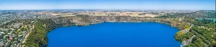 Framed Print : Wide aerial panorama of the famous Blue Lake at Mount Gambier, South Australia Framed Print : Wide aerial panorama of the famous Blue Lake at Mount Gambier, South Australia