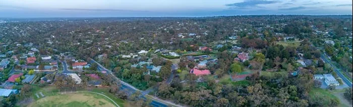 Framed Print : Wide aerial panorama of Frankston South suburb at dusk. Melbourne, Victoria, Australia Framed Print : Wide aerial panorama of Frankston South suburb at dusk. Melbourne, Victoria, Australia