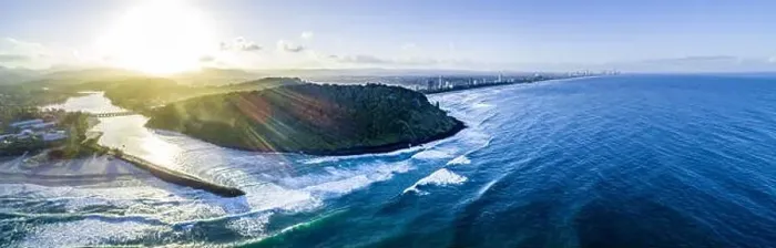 Framed Print : Wide aerial panorama of Gold Coast coastline at sunset Framed Print : Wide aerial panorama of Gold Coast coastline at sunset