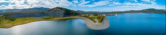 Framed Print : Wide aerial panorama of Hinze Dam and lake. Advancetown, Queensland, Australia Framed Print : Wide aerial panorama of Hinze Dam and lake. Advancetown, Queensland, Australia