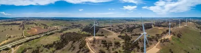 Framed Print : Wide aerial panorama of Hume Highway and wind farm in beautiful Australian countryside. Breadalbane, NSW, Australia Framed Print : Wide aerial panorama of Hume Highway and wind farm in beautiful Australian countryside. Breadalbane, NSW, Australia