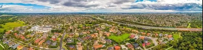 Framed Print : Wide aerial panorama of Mulgrave suburb and Eastlink highway on overcast day in Melbourne, Australia Framed Print : Wide aerial panorama of Mulgrave suburb and Eastlink highway on overcast day in Melbourne, Australia