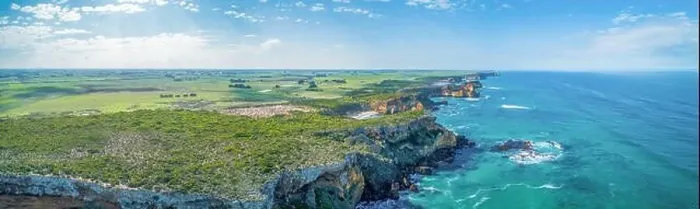 Framed Print : Wide aerial panorama of ocean coastline and countryside near Great Ocean Road, Victoria, Australia Framed Print : Wide aerial panorama of ocean coastline and countryside near Great Ocean Road, Victoria, Australia