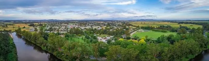 Framed Print : Wide aerial panorama of Orbost town nested near Snowy River in Victoria, Australia Framed Print : Wide aerial panorama of Orbost town nested near Snowy River in Victoria, Australia