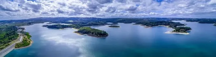 Framed Print : Wide aerial panorama of the scenic Cardinia Reservoir lake and its coastline Framed Print : Wide aerial panorama of the scenic Cardinia Reservoir lake and its coastline