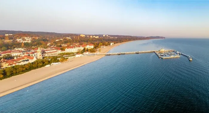 Framed Print : Wide aerial panorama of Sopot resort near Gdank in Poland in sunrise light Framed Print : Wide aerial panorama of Sopot resort near Gdank in Poland in sunrise light