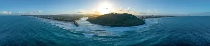 Framed Print : Wide aerial panorama of Tallebudgera creek mouth Framed Print : Wide aerial panorama of Tallebudgera creek mouth