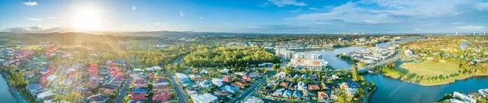 Framed Print : Wide aerial panoramic landscape of luxury houses at Varsity Lakes suburb on Gold Coast, Queensland, Australia Framed Print : Wide aerial panoramic landscape of luxury houses at Varsity Lakes suburb on Gold Coast, Queensland, Australia