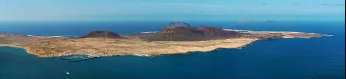 Framed Print : Wide angle view from above, aerial shot of La Graciosa Framed Print : Wide angle view from above, aerial shot of La Graciosa