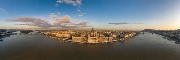 Framed Print : Wide panorama aerial drone view of Hungarian Parliament by Danub Framed Print : Wide panorama aerial drone view of Hungarian Parliament by Danub