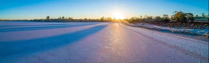 Framed Print : Wide panorama of pink salt lake Hardy at sunset Framed Print : Wide panorama of pink salt lake Hardy at sunset
