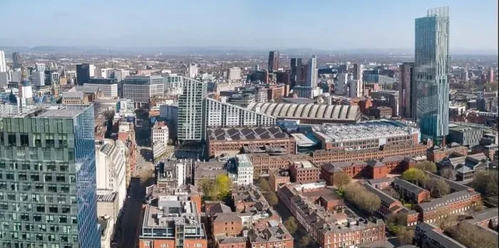 Framed Print : Wide panoramic aerial image of One Spinningfields Framed Print : Wide panoramic aerial image of One Spinningfields