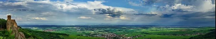 Framed Print : Wide panoramic aerial view of Alsace, Ribeauville. Green valley. France Framed Print : Wide panoramic aerial view of Alsace, Ribeauville. Green valley. France