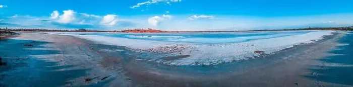Framed Print : Wide panoramic landscape of salt lake Crosbie at sunrise Framed Print : Wide panoramic landscape of salt lake Crosbie at sunrise