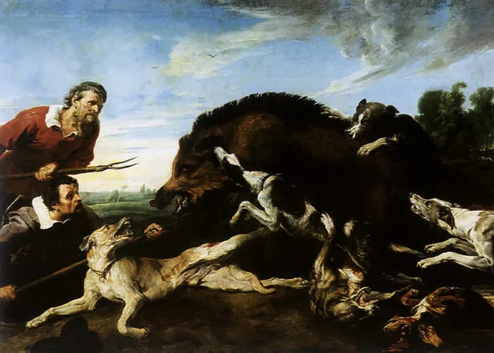 Framed Print : Wild Boar Hunt, Snyders, Frans, 1630 Framed Print : Wild Boar Hunt, Snyders, Frans, 1630
