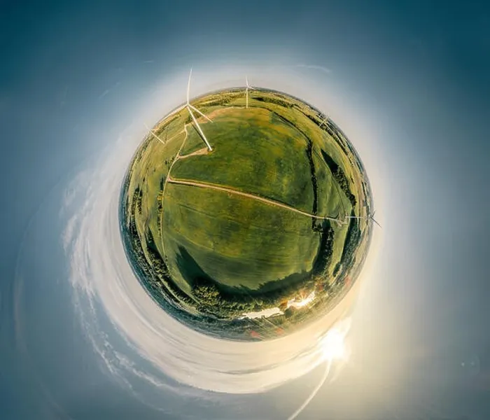 Framed Print : Wind Station Green field and forest nature in Lithuania