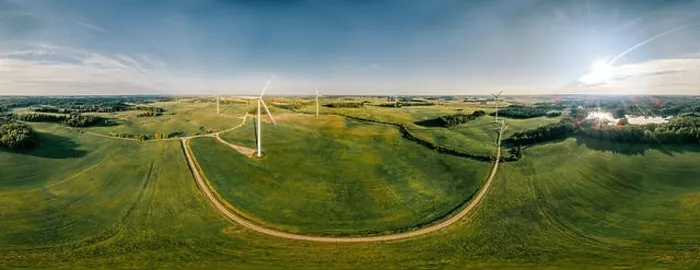 Framed Print : Wind Station Green field and forest nature in Lithuania