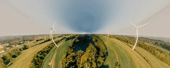 Framed Print : Wind Station Green field and forest nature in Lithuania