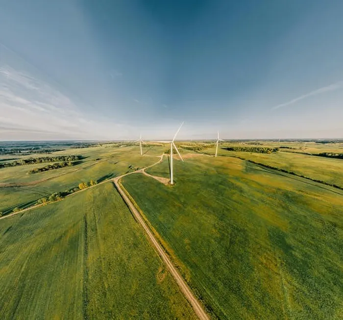Framed Print : Wind Station Green field and forest nature in Lithuania