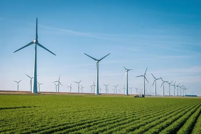 Framed Print : Wind turbine from aerial view