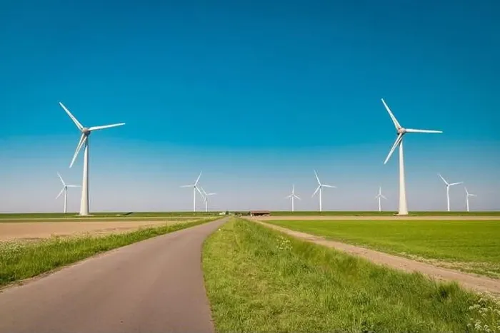 Framed Print : Wind turbine from aerial view