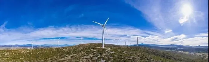 Framed Print : Wind turbines on the hill. Wind farm panorama Framed Print : Wind turbines on the hill. Wind farm panorama