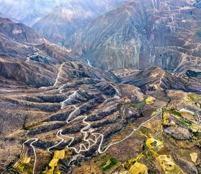 Framed Print : Winding road in the Colca Canyon in Peru, one of the deepest canyons in the world