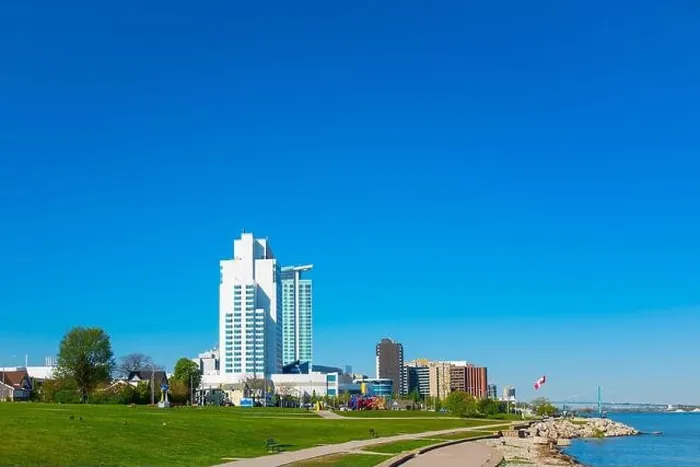 Framed Print : Windsor skyline of Canada, on border with US Framed Print : Windsor skyline of Canada, on border with US