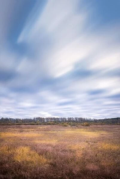 Windy landscape with moving clouds at autumn in Finland