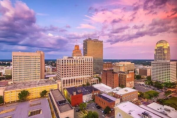 Winston-Salem, North Carolina, USA skyline at dusk