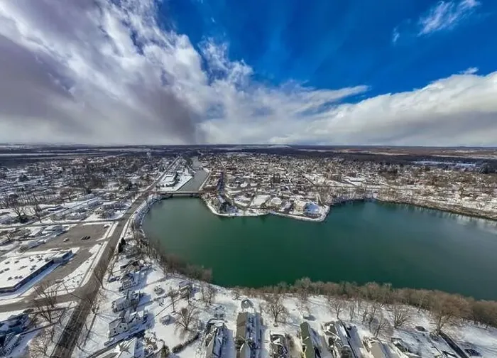 Framed Print : Winter aerial Image of Seneca Falls, NY on a cloudy afternoon Framed Print : Winter aerial Image of Seneca Falls, NY on a cloudy afternoon