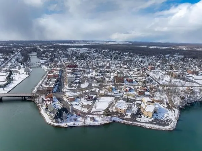 Framed Print : Winter aerial Image of Seneca Falls, NY on a cloudy afternoon Framed Print : Winter aerial Image of Seneca Falls, NY on a cloudy afternoon