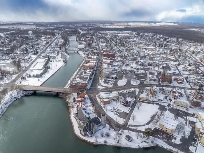 Framed Print : Winter aerial Image of Seneca Falls, NY on a cloudy afternoon Framed Print : Winter aerial Image of Seneca Falls, NY on a cloudy afternoon