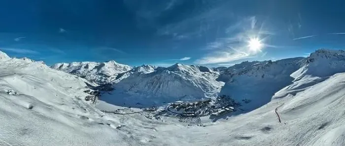 Framed Print : Winter drone shot of ski pistes and slopes covered with fresh powder snow in Tignes in Valdisere France Framed Print : Winter drone shot of ski pistes and slopes covered with fresh powder snow in Tignes in Valdisere France