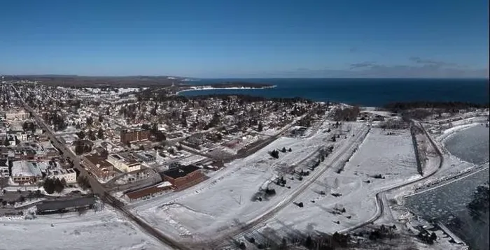 Framed Print : Winter in Two Harbors Minnesota USA - drone aerial Framed Print : Winter in Two Harbors Minnesota USA - drone aerial