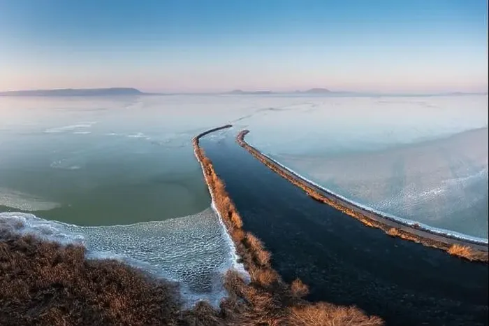 Framed Print : Winter landscape from above at Balatonmariafurdo Framed Print : Winter landscape from above at Balatonmariafurdo