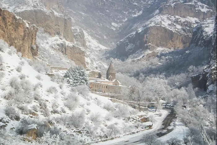 Framed Print : A winter panorama of Geghard Monastery, unique architectural construction and a UNESCO World Heritage in Armenia Framed Print : A winter panorama of Geghard Monastery, unique architectural construction and a UNESCO World Heritage in Armenia
