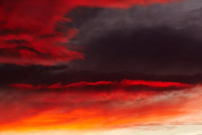 Framed Print : Winter sunset with red clouds