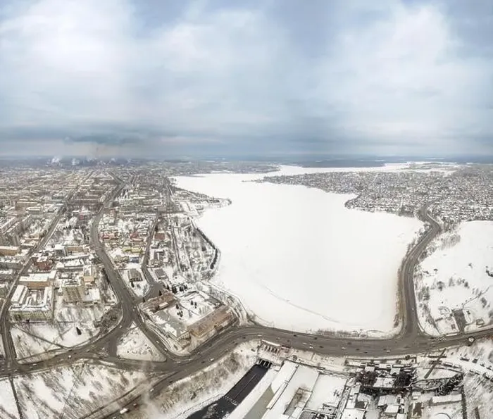 Framed Print : Winter view of the embankment of the city Nizhny Tagil and metallurgical plant from above Framed Print : Winter view of the embankment of the city Nizhny Tagil and metallurgical plant from above