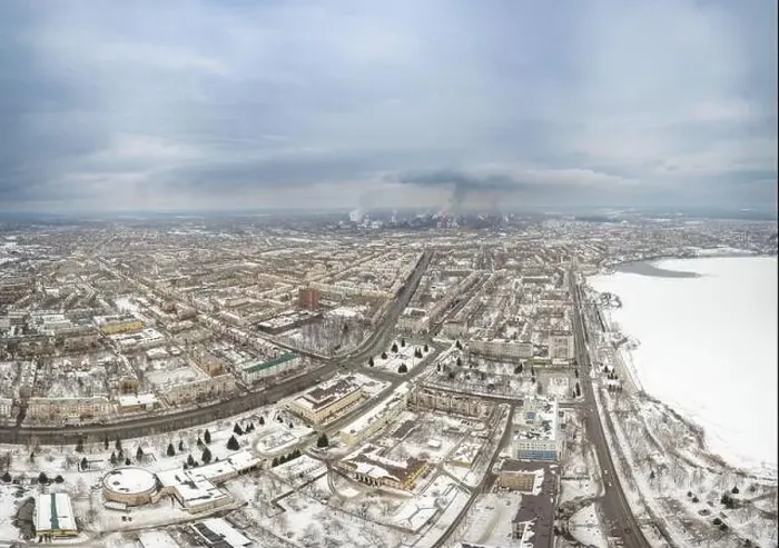 Framed Print : Winter view of the embankment of the city Nizhny Tagil and metallurgical plant from above Framed Print : Winter view of the embankment of the city Nizhny Tagil and metallurgical plant from above