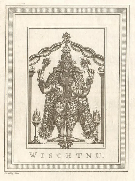 Framed Print : Wischtnu'. India. Vishnu. Hindu deity god. SCHLEY 1755 old antique print Framed Print : Wischtnu'. India. Vishnu. Hindu deity god. SCHLEY 1755 old antique print