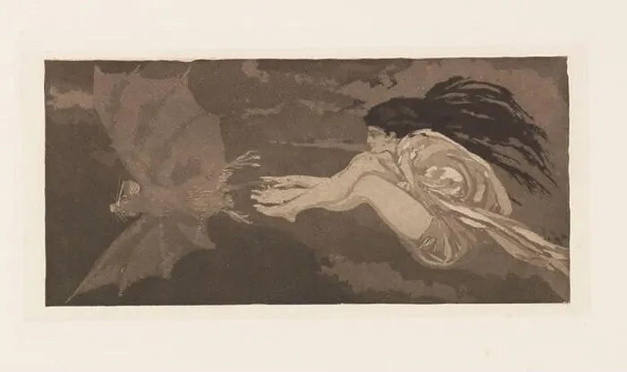 Framed Print : Witch and Bat. Museum: PRIVATE COLLECTION. Author: MAX KLINGER Framed Print : Witch and Bat. Museum: PRIVATE COLLECTION. Author: MAX KLINGER